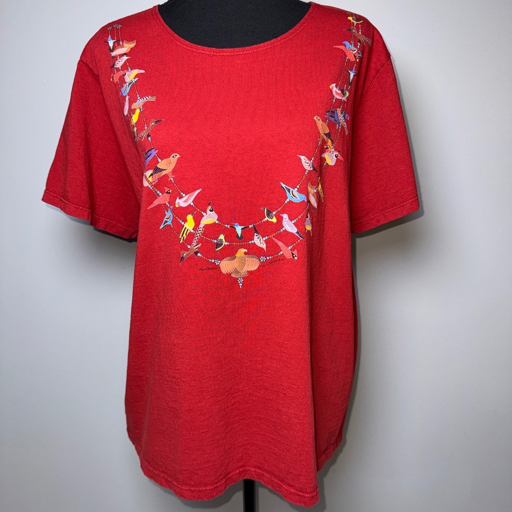 Sabaku Artwear Red Flight Necklace Bird Graphic T-Shirt Womens Large Made in USA